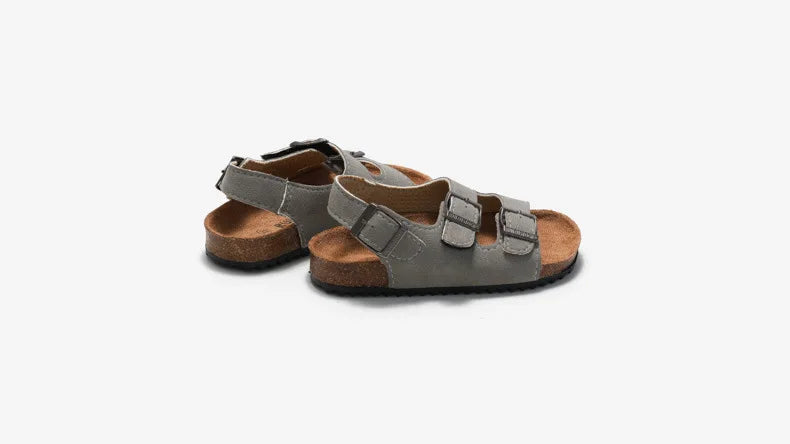 Boys Summer Soft Soled Cork Sandals Children One Line Herringbone Slippers Girl Beach Breathable Double Ring Buckle Casual Shoes