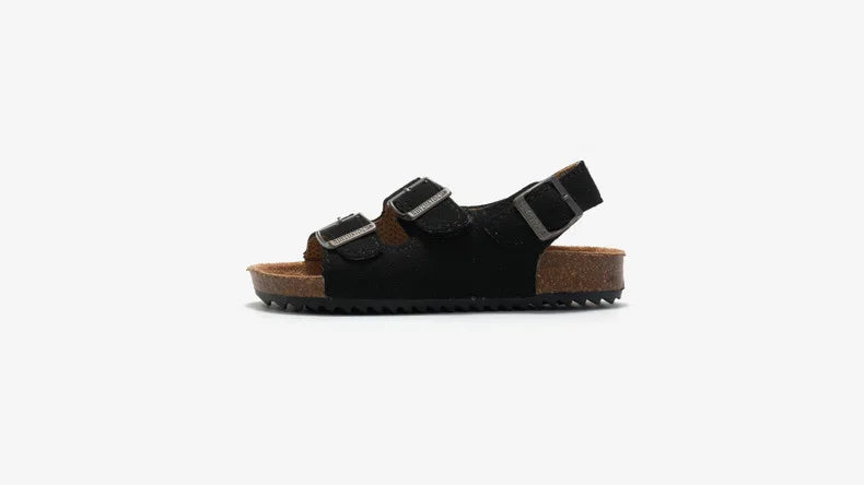 Boys Summer Soft Soled Cork Sandals Children One Line Herringbone Slippers Girl Beach Breathable Double Ring Buckle Casual Shoes