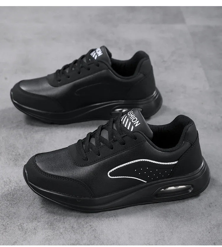 New Women's Fashionable Sneakers Leather Women's Casual Shoes Lace Up Flat Shoes Ladies Lightweight Fitness Walking Shoes