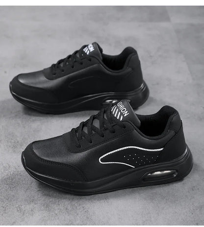 New Women's Fashionable Sneakers Leather Women's Casual Shoes Lace Up Flat Shoes Ladies Lightweight Fitness Walking Shoes