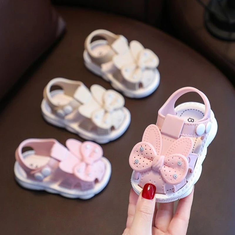 New Summer Cute Bow Rhinestone Baby Shoes For Girls Non-Slip Soft-Soled Children Toddler Kids Sandals With Covered Toes