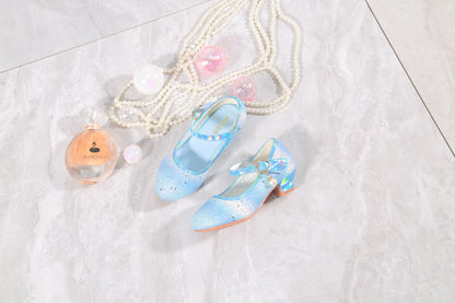 YUNICUS Girls High Heels Princess Shoes Students Children's Single Shoes Little Girl Performance Sequins Glitter Leather Shoes