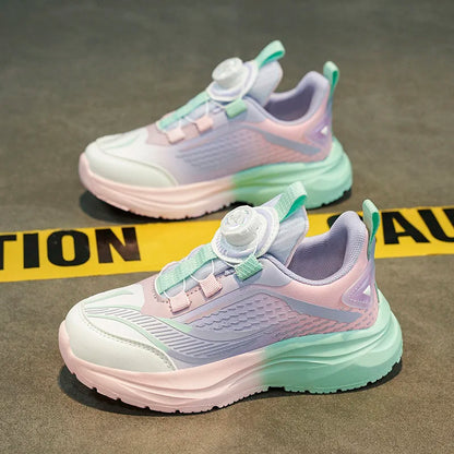 Kids Sport Sneakers Boys Girls Tennis Shoes Platform  Anti Slip Trainers with Rotary Buckle Design for Children Outdoor Wear