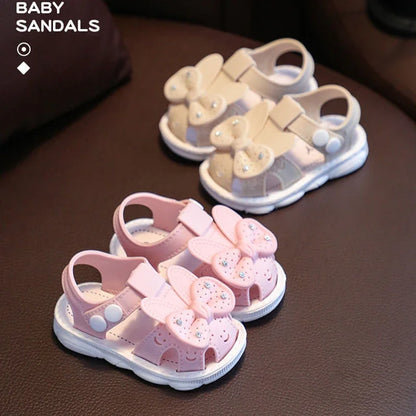 New Summer Cute Bow Rhinestone Baby Shoes For Girls Non-Slip Soft-Soled Children Toddler Kids Sandals With Covered Toes