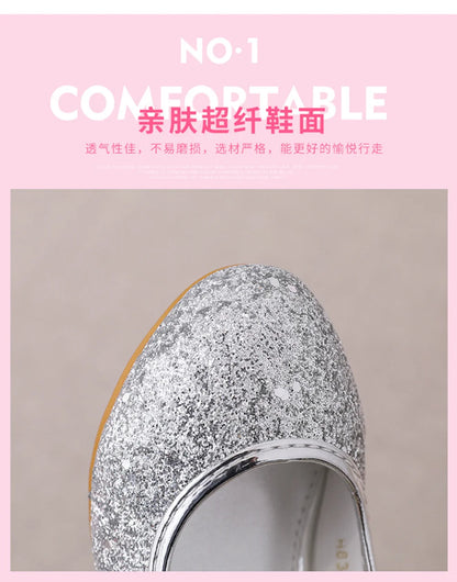 Fairy Girl High Heels Princess Shoes Halloween Cosplay Kids Shiny Sofia Cinderella Aurora Rapunzel Party Dress Up Leather Shoe