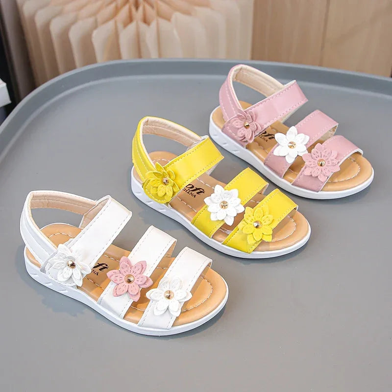 Children's Summer Sandals Sweet Chic Floral Sandals for Pretty Girls Fashion Princess Versatile Kids Wedding Party Flat Sandals