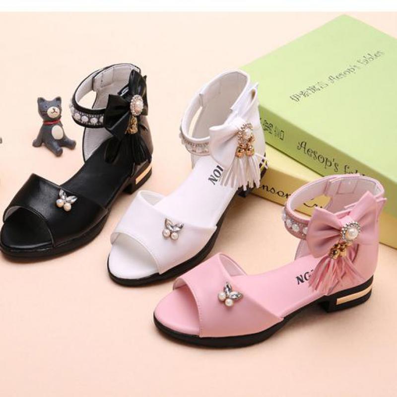 Kids Bow Sandals Children Girls Summer Cute Sandals Beach Sandals Princess Fashion High Heels Tassel School Shoes