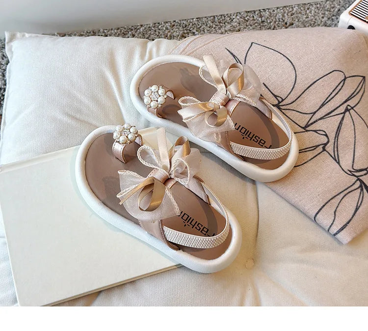 Girls' Elegant Sandals - Versatile & Stylish For Indoor/Outdoor, Beach-Ready Princess Shoes With Beaded Tassels, Breathable & Li