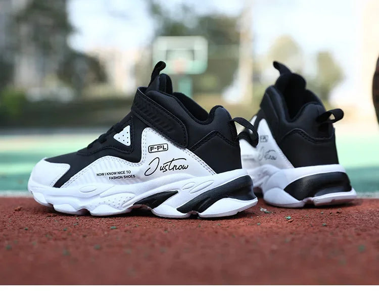 Boys Autumn Leather Sneakers Children Waterproof Wear-resistant Basketball Shoes Boys Color blocking Casual Soft soled Sneakers