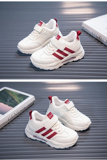 2026 New Spring Fall Sport Shoes for Boys Fashion Patchwork Stripes Dad Sneakers for Girls Black Khaki Gray Kids Trainers