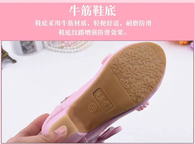 New Princess Kids High Heels Shoes Girls Wedding Dress Party Leather Shoes Children's White Shoes Performance Shoes for Students