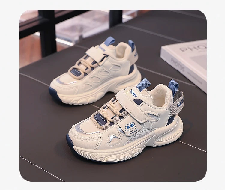 Boys Girls Sports Shoes Non-slip Trendy Students Sneakers Thick Soft Sole 2025 New Fashion Children Running Shoes Hook&loop