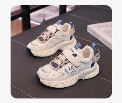 Boys Girls Sports Shoes Non-slip Trendy Students Sneakers Thick Soft Sole 2025 New Fashion Children Running Shoes Hook&loop