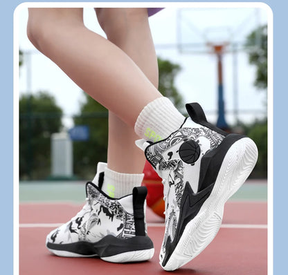 Fashion Basketball Shoes for Kids High-top Sneakers Children Casual Sports Shoes Ankle-protected Anti-slippery Gym Trainers Boys