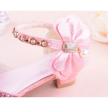New Children Princess Beading Sandals Kids Flower Wedding Shoes High Heels Dress Shoes Party Shoes for Girls Pink Silver purple