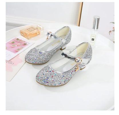 Girls Purple High Heels For Kids Princess RED Leather Shoe Footwear Children's Dress Party Wedding Shoes Round Toe 1-3CM