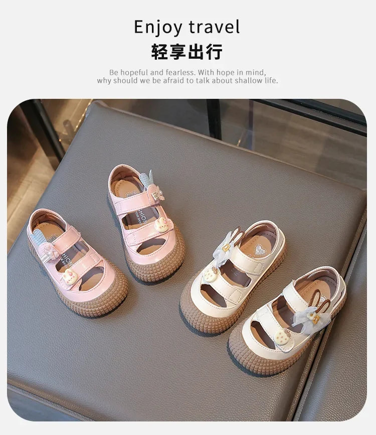 Kids Bow Summer Sweet Closed Toe Sandals Girls Princess Shoes Children Baby Kindergarten Non-slip Flats Shoes