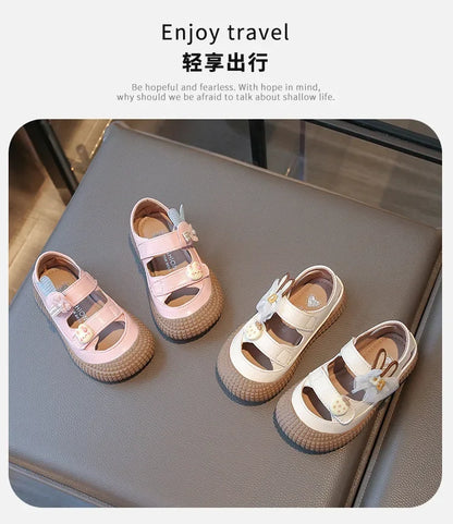 Kids Bow Summer Sweet Closed Toe Sandals Girls Princess Shoes Children Baby Kindergarten Non-slip Flats Shoes