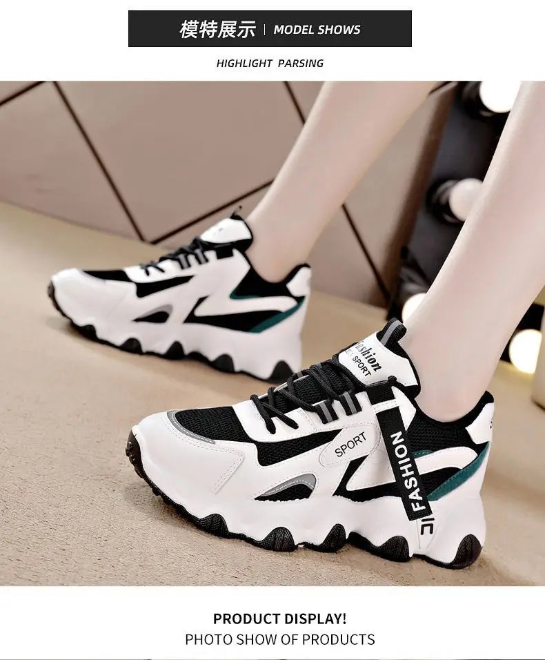 Zapatillas Mujer Sneakers Trendy Mesh Platform Sneakers Leather Shoes Breathable Socofy Casual Sports Shoes Women Flats