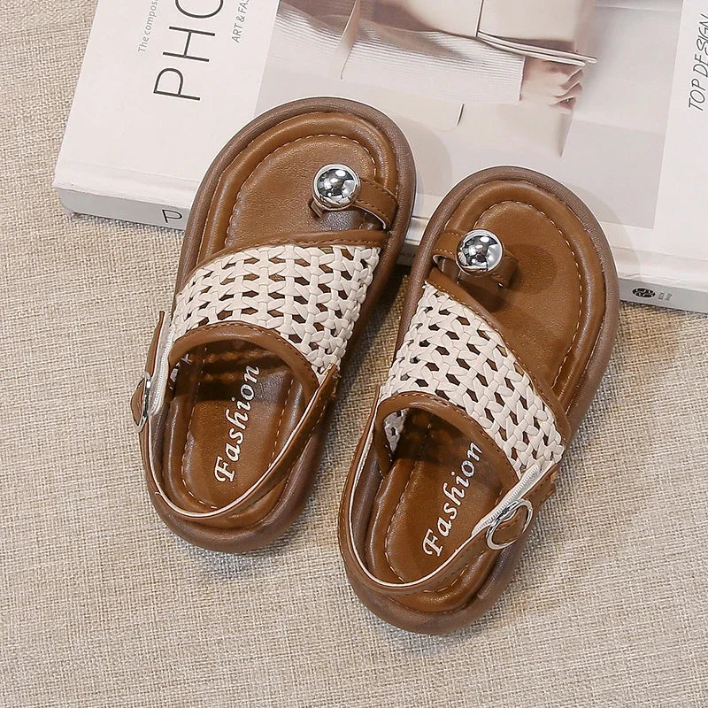 Summer New Little Kids Woven Sandals for Girls Anti-slippery Soft Sole Toddler Beach Shoes Boho Chic Princess Retro Girls
