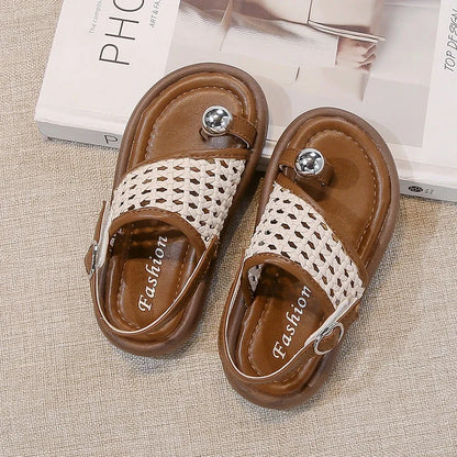 Summer New Little Kids Woven Sandals for Girls Anti-slippery Soft Sole Toddler Beach Shoes Boho Chic Princess Retro Girls