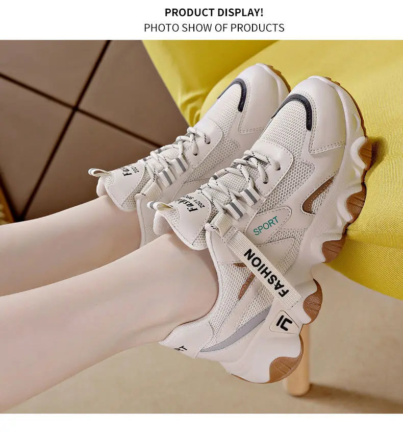 Zapatillas Mujer Sneakers Trendy Mesh Platform Sneakers Leather Shoes Breathable Socofy Casual Sports Shoes Women Flats