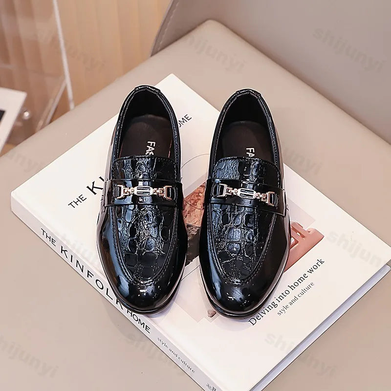 Children Leather Shoes Boys Formal Shoes Black Classic Point Toes Soft Bottom Spring Autumn British Style Kids Flat Shoes