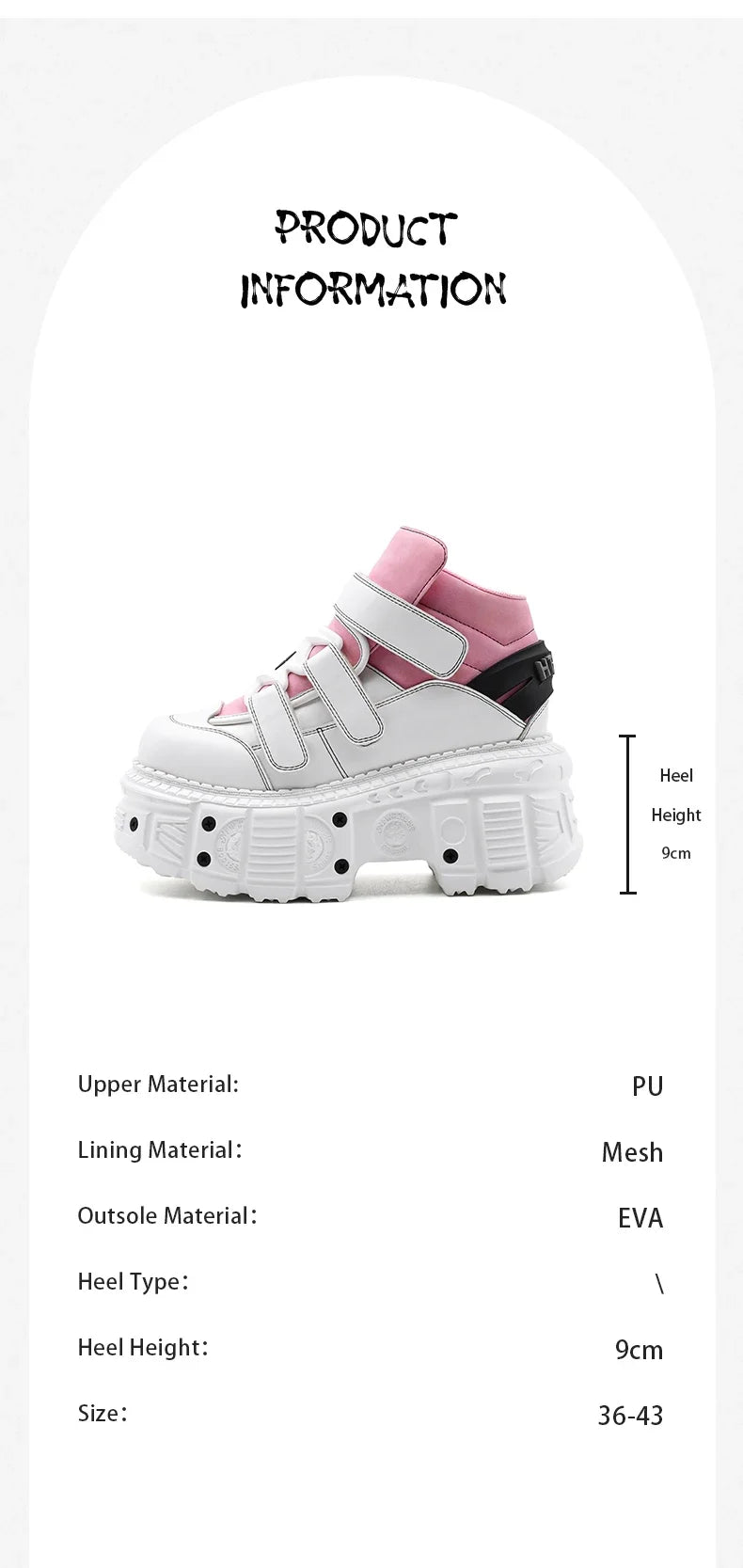 Woman Sneakers New Punk Style Women Shoes Gothic Ankle Rock Boots Lace-up Heel Height Platform Shoes Woman Metal Decor