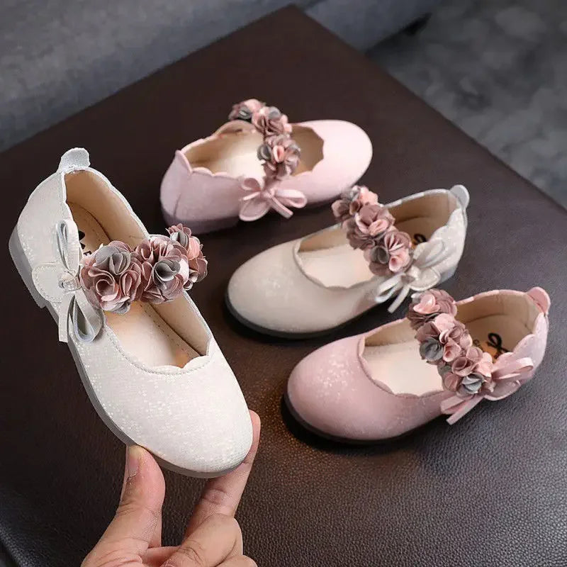 Children's Flats Lace Big Flower Princess Party Performance Shoes Big Student Girl Shoes for Kids Soft Sole Leather Flats