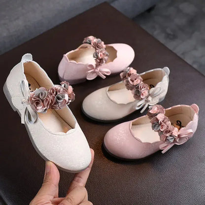 Children's Flats Lace Big Flower Princess Party Performance Shoes Big Student Girl Shoes for Kids Soft Sole Leather Flats