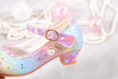 YUNICUS Girls High Heels Princess Shoes Students Children's Single Shoes Little Girl Performance Sequins Glitter Leather Shoes