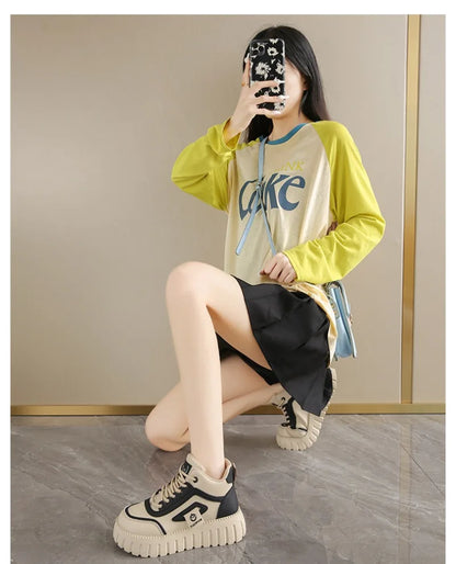 Women's Platform Sneakers Fashion High-top Casual Shoes for Women Lace Up Vulcanized Shoes Trendy Skateboard Shoes Zapatos Mujer