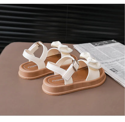 New Fashionable Girls Sandals Summer Bow Princess Sandals 3-14 Years Old Students Outside Wearing Versatile Velcro Sandals