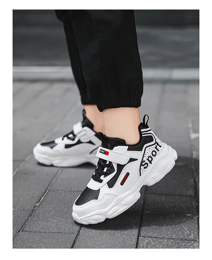 Boys Shoes Sneakers Leather Children Comfortable Flat Shoes Black White Shoes for Kids Girls School Walking Footwear Non Slip