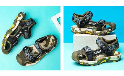New Summer Beach Water Children Sandals Fashion Shoes Lightweight Non-slip Soft Bottom Shading Leather Boys Comfortable