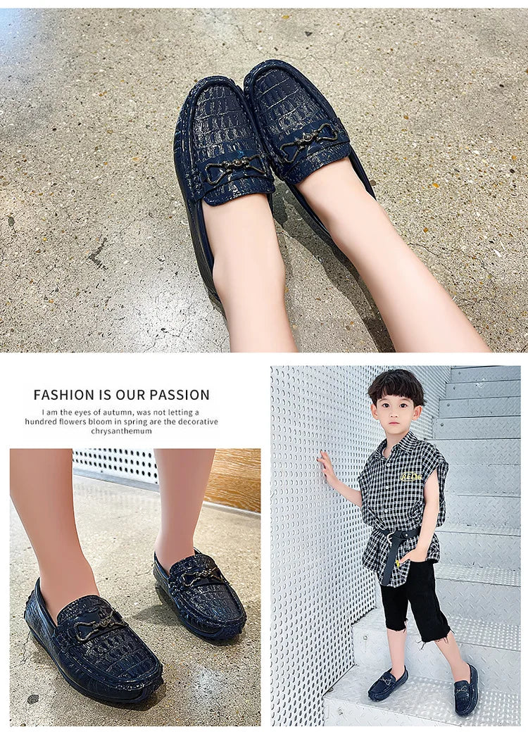 Children's Leather Shoe Boys Moccasins Non-slip Britain Style Round-toe Flat Shoes 2025 Autumn Fashion Casual Kids Loafers
