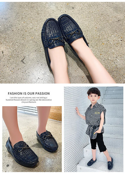 Children's Leather Shoe Boys Moccasins Non-slip Britain Style Round-toe Flat Shoes 2025 Autumn Fashion Casual Kids Loafers