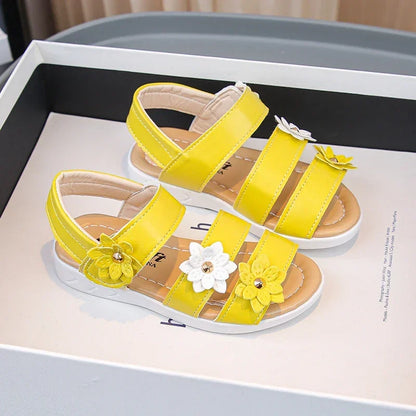 Children's Summer Sandals Sweet Chic Floral Sandals for Pretty Girls Fashion Princess Versatile Kids Wedding Party Flat Sandals