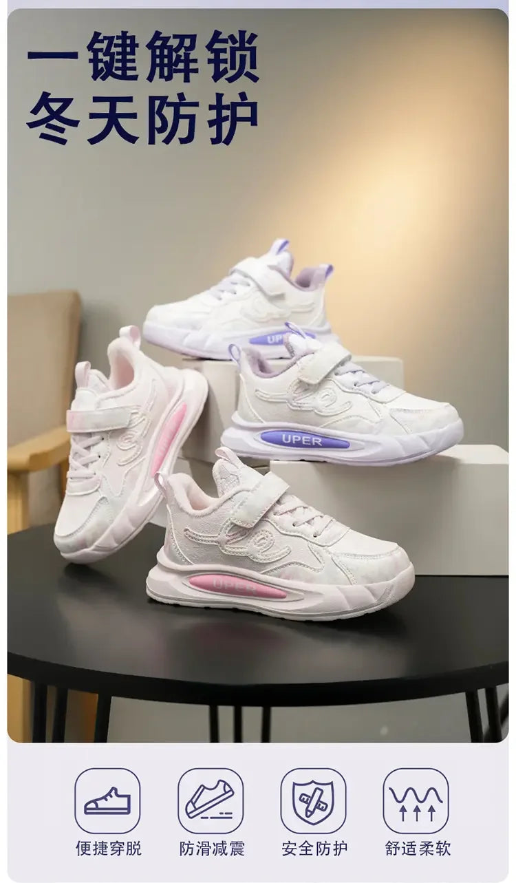 Children's Sneakers Autumn Winter Boys Sport Shoes Girls Plush Cashmere Warm Lined Casual Shoes Studnet Shoes Teen Running Flats