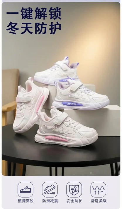 Children's Sneakers Autumn Winter Boys Sport Shoes Girls Plush Cashmere Warm Lined Casual Shoes Studnet Shoes Teen Running Flats
