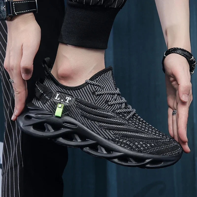 Men Sports Running Black Jogging Shoes Casual Sneakers Outdoor Breathable Mesh Women Light Shock-absorption Black Tennis