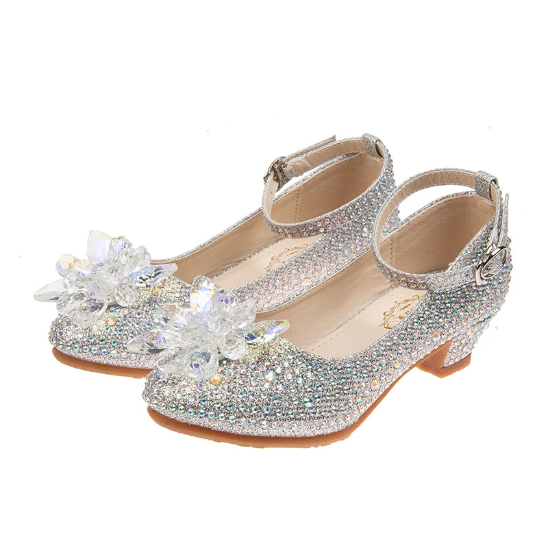 High-heeled Shoes For Girls Spring And Autumn New Little Girl Princess Crystal Shoes Children's Cuhk Shows Soft-soled Shoes