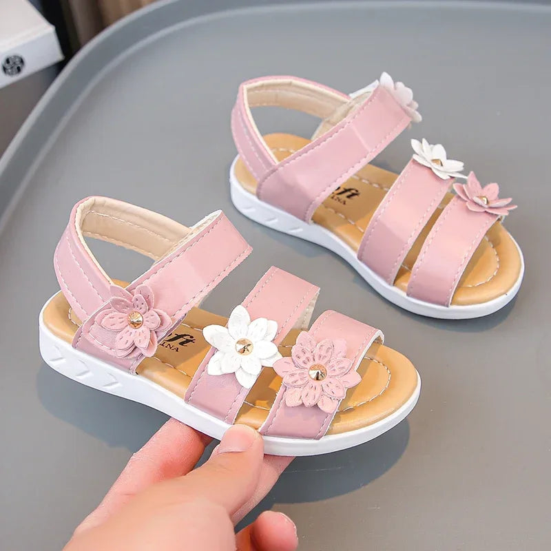 Children's Summer Sandals Sweet Chic Floral Sandals for Pretty Girls Fashion Princess Versatile Kids Wedding Party Flat Sandals
