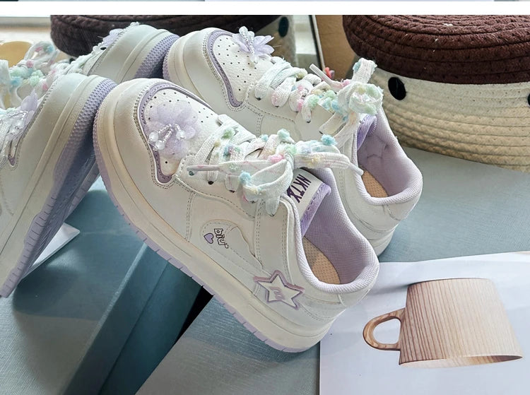 Girls' white sneakers autumn New leather breathable casual shoes, girls' soft-soled sports shoes and running shoes