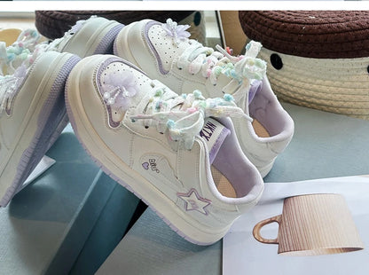 Girls' white sneakers autumn New leather breathable casual shoes, girls' soft-soled sports shoes and running shoes