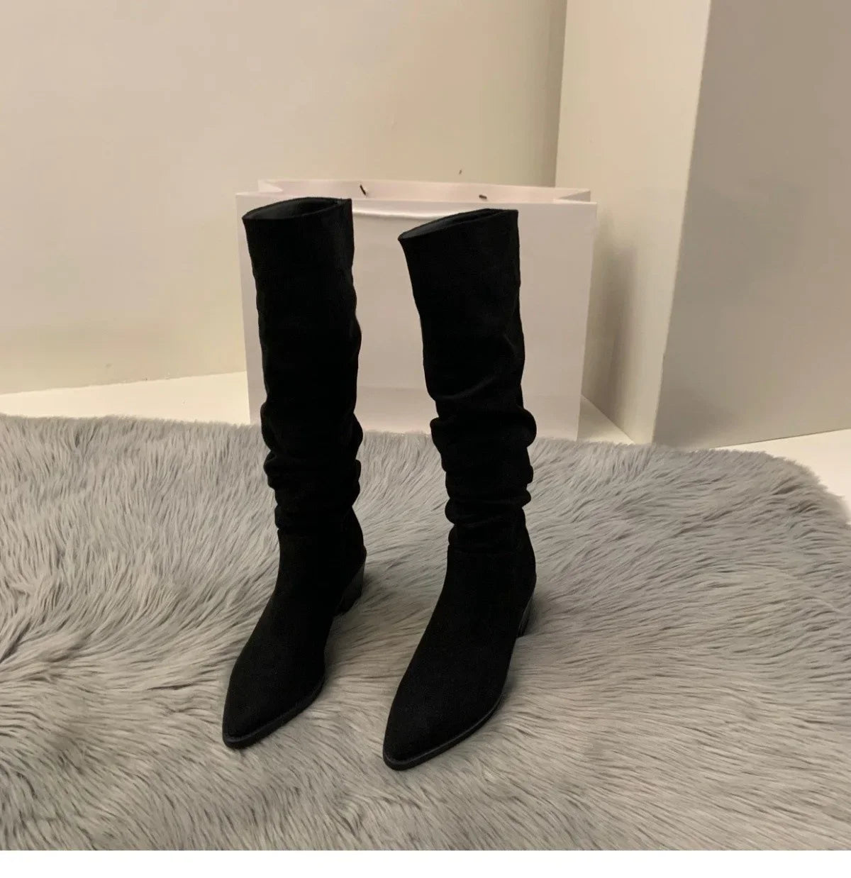 Women's Suede High-heeled Boots for Autumn and Winter, New Plush Pointed Stacking Boots, Fashionable Outdoor Knight Boots