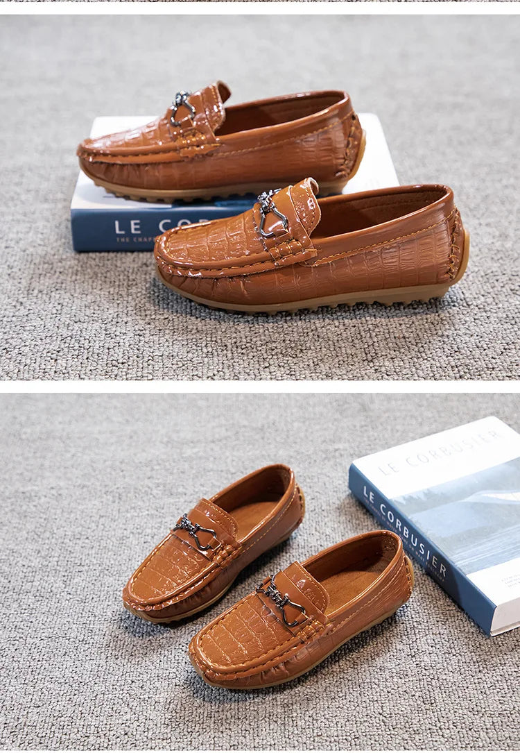 Children's Leather Shoe Boys Moccasins Non-slip Britain Style Round-toe Flat Shoes 2025 Autumn Fashion Casual Kids Loafers