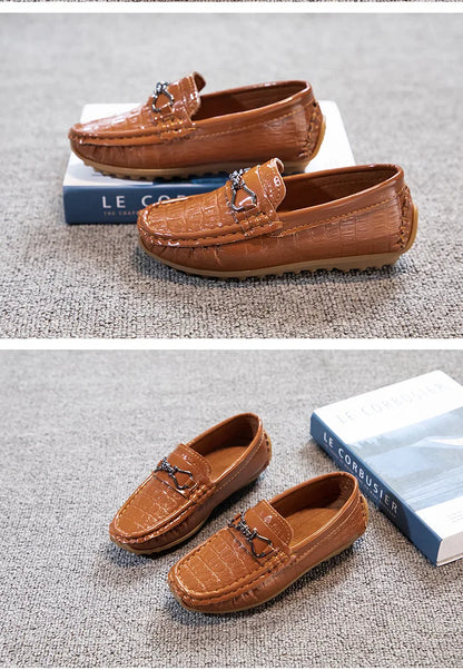 Children's Leather Shoe Boys Moccasins Non-slip Britain Style Round-toe Flat Shoes 2025 Autumn Fashion Casual Kids Loafers