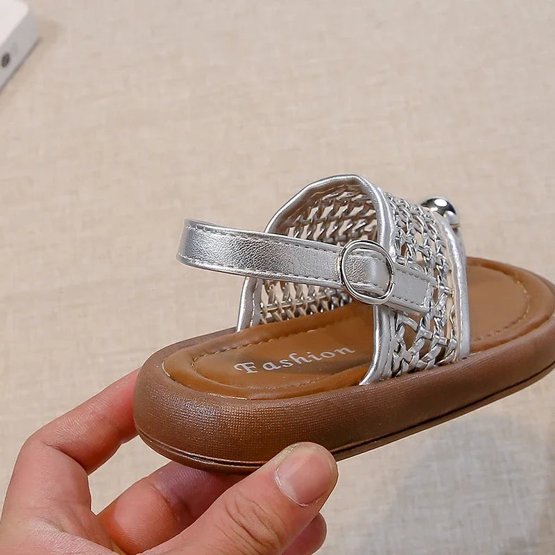 Summer New Little Kids Woven Sandals for Girls Anti-slippery Soft Sole Toddler Beach Shoes Boho Chic Princess Retro Girls
