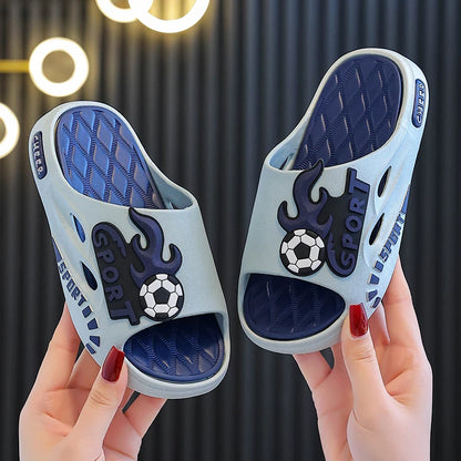 New Summer Cartoon Football Children Slippers Outdoors Sandals For Aged 4-8 Boys Non-slip Seabeach Flip Flops Home Kids Shoes